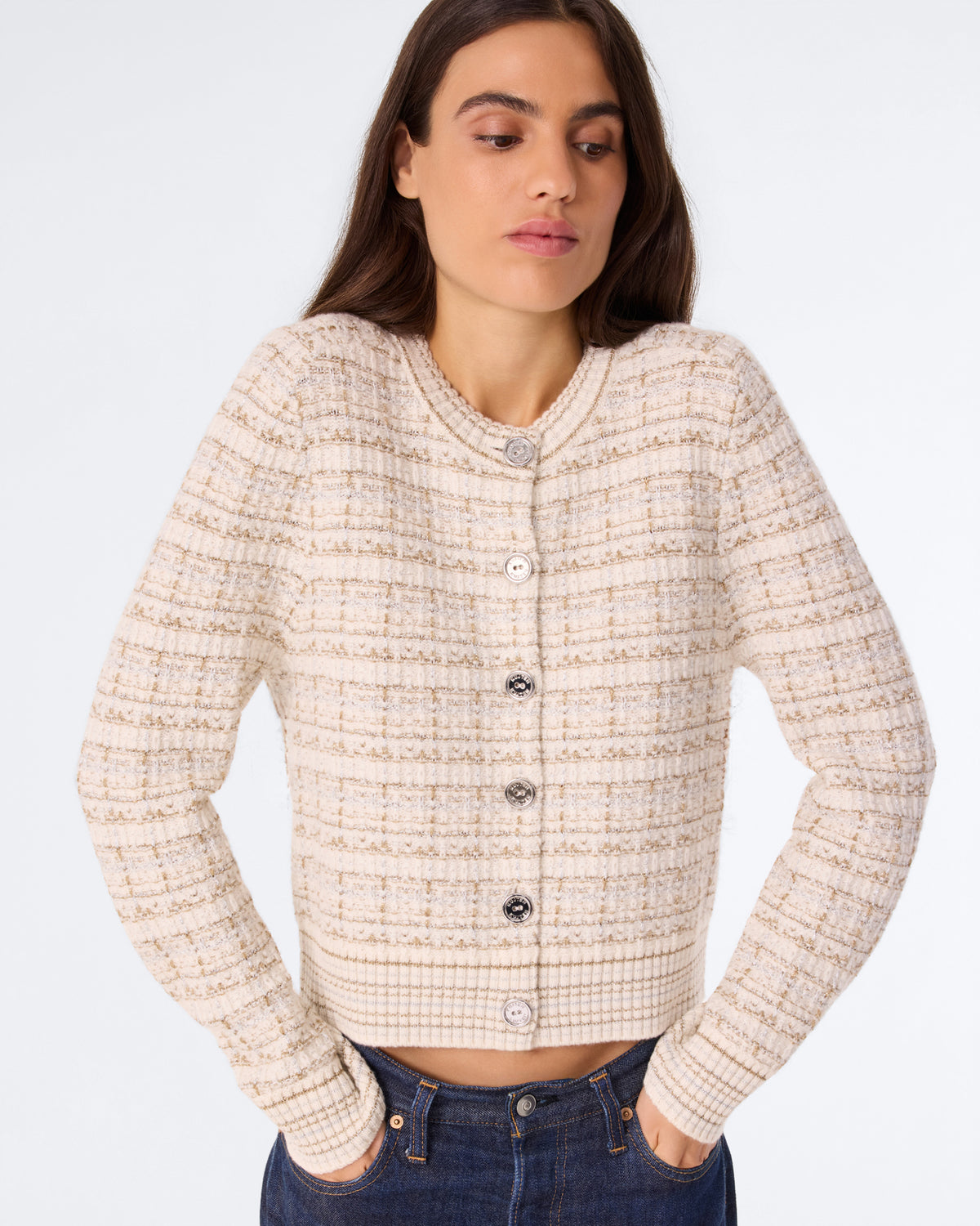 Cardigan Caroline Cardi Tweed blanc