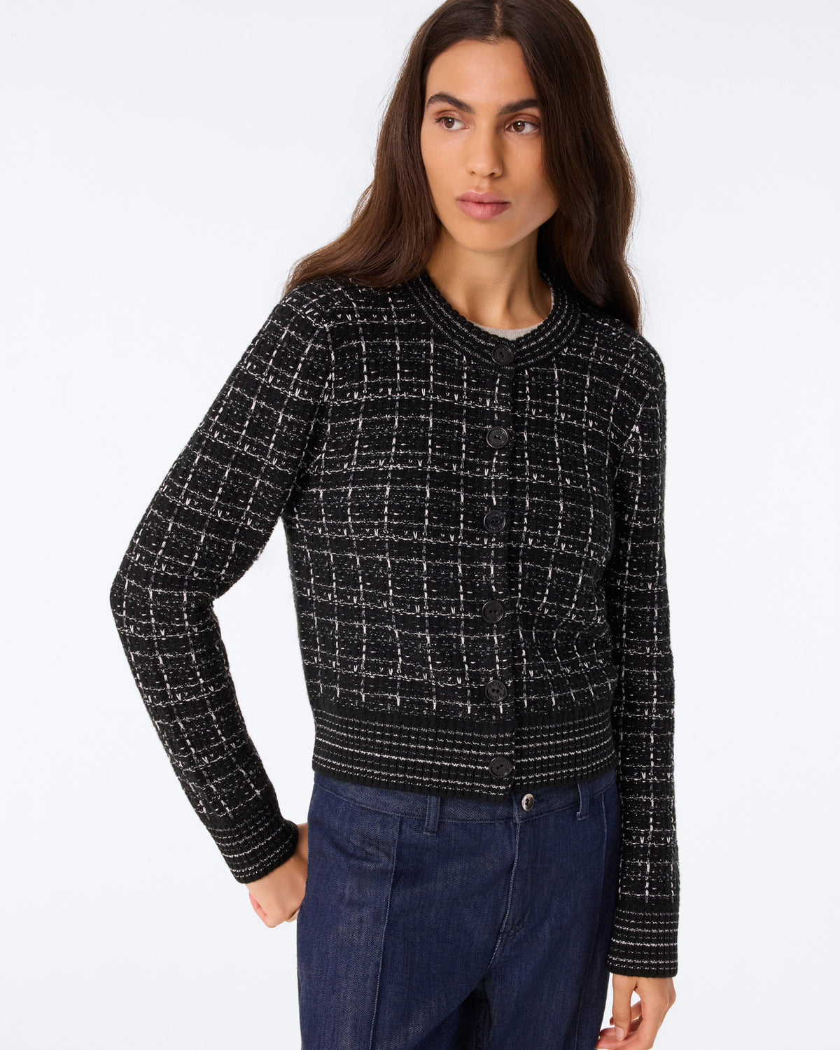 Cardigan Caroline Cardi Tweed noir