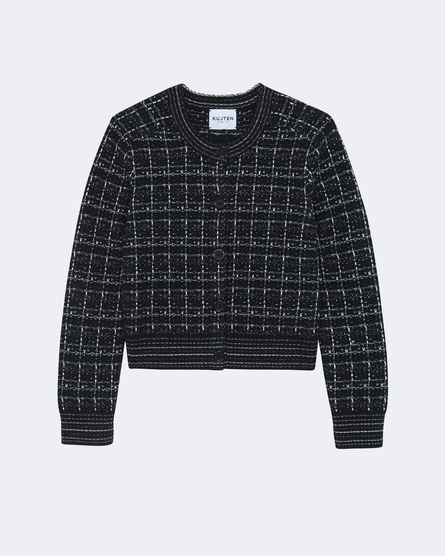 Women's Black Cropped Cashmere-lurex Tweed Cardigan | Kujten Cashmere