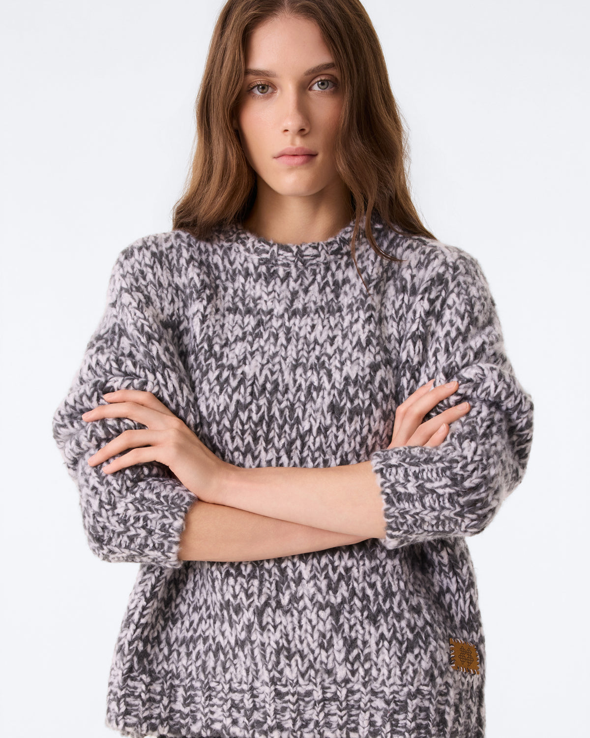Pull Hand Knit Diane gris mouliné