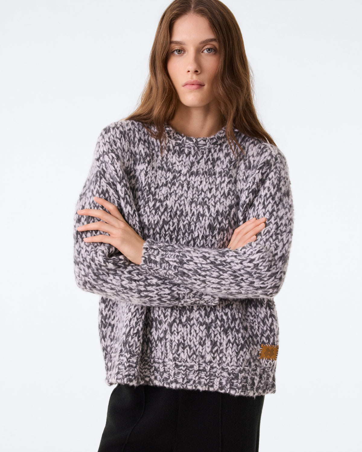 Pull Hand Knit Diane gris mouliné