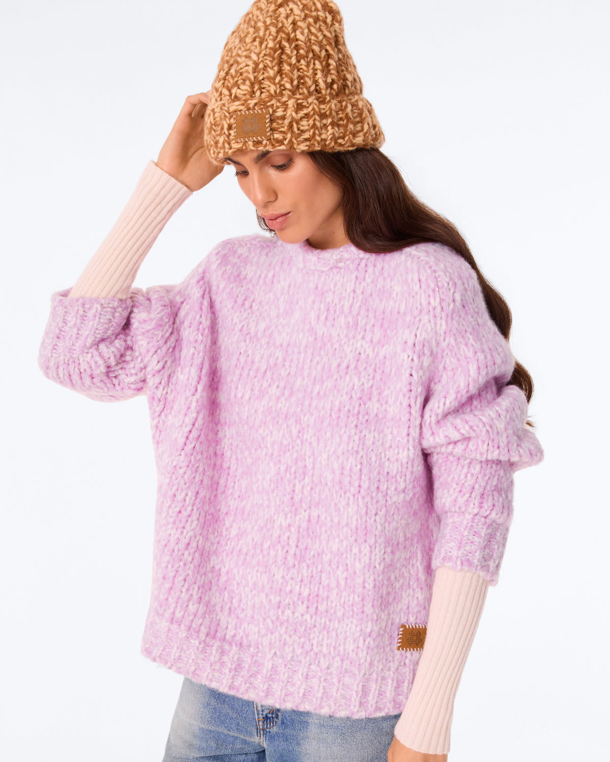 Pull Hand Knit Diane lavender mouliné