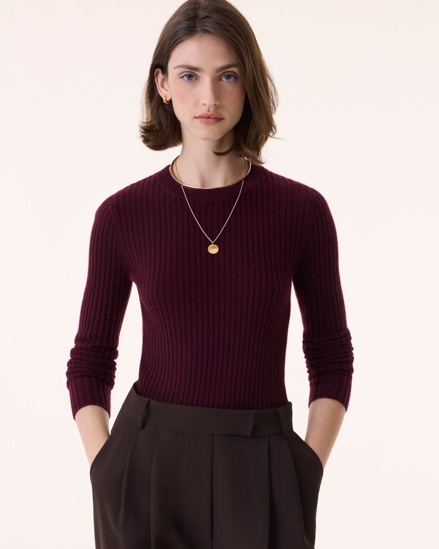 Pull bibi cachemire bordeaux - Kujten