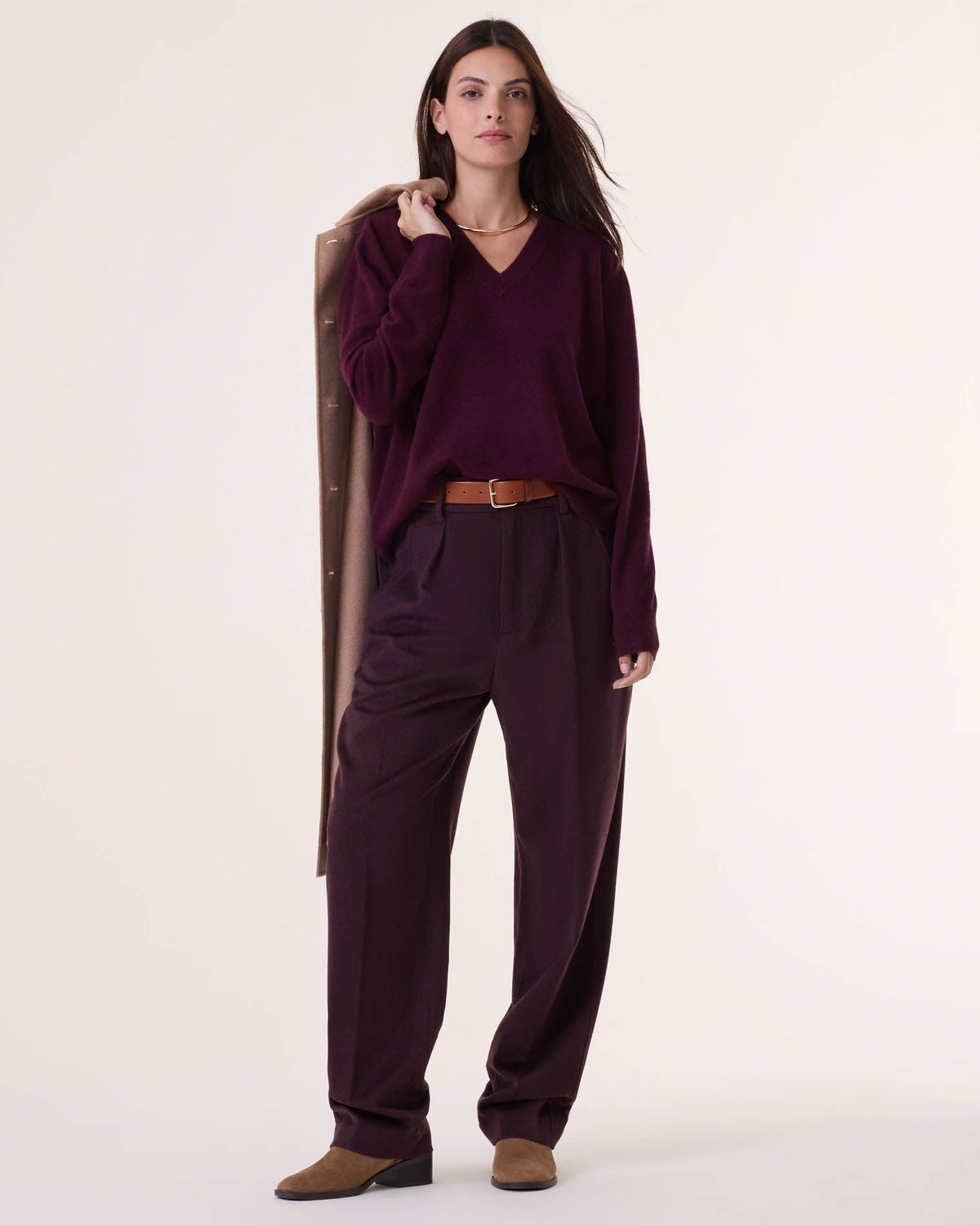 Pull en cachemire bordeaux pour femme - Kujten