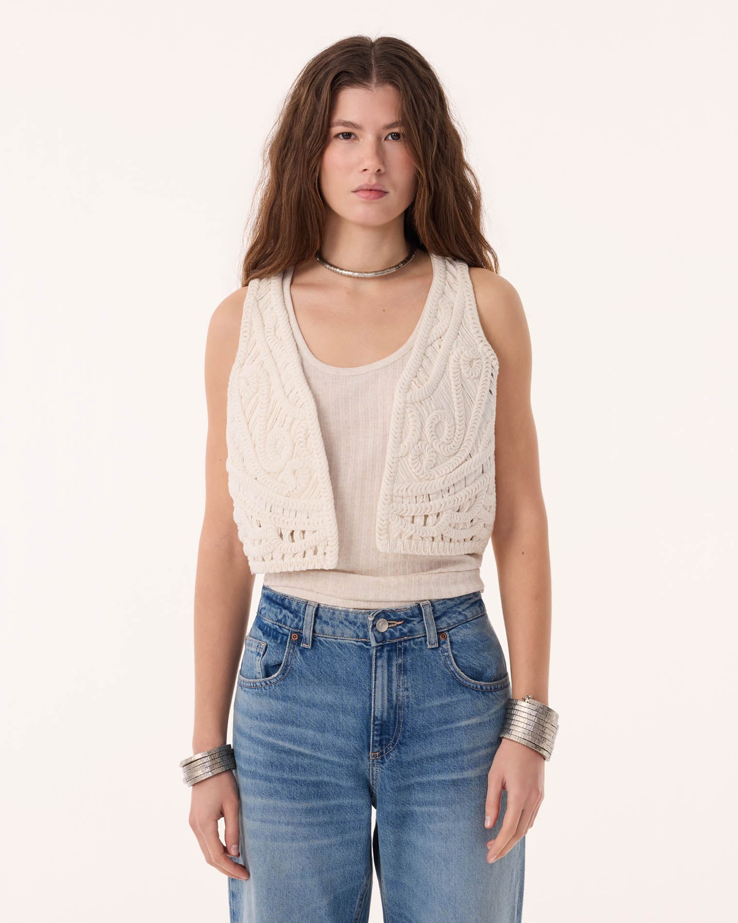 Gilet Crochet Cotton Cachemire Blanc | Kujten Cachemire