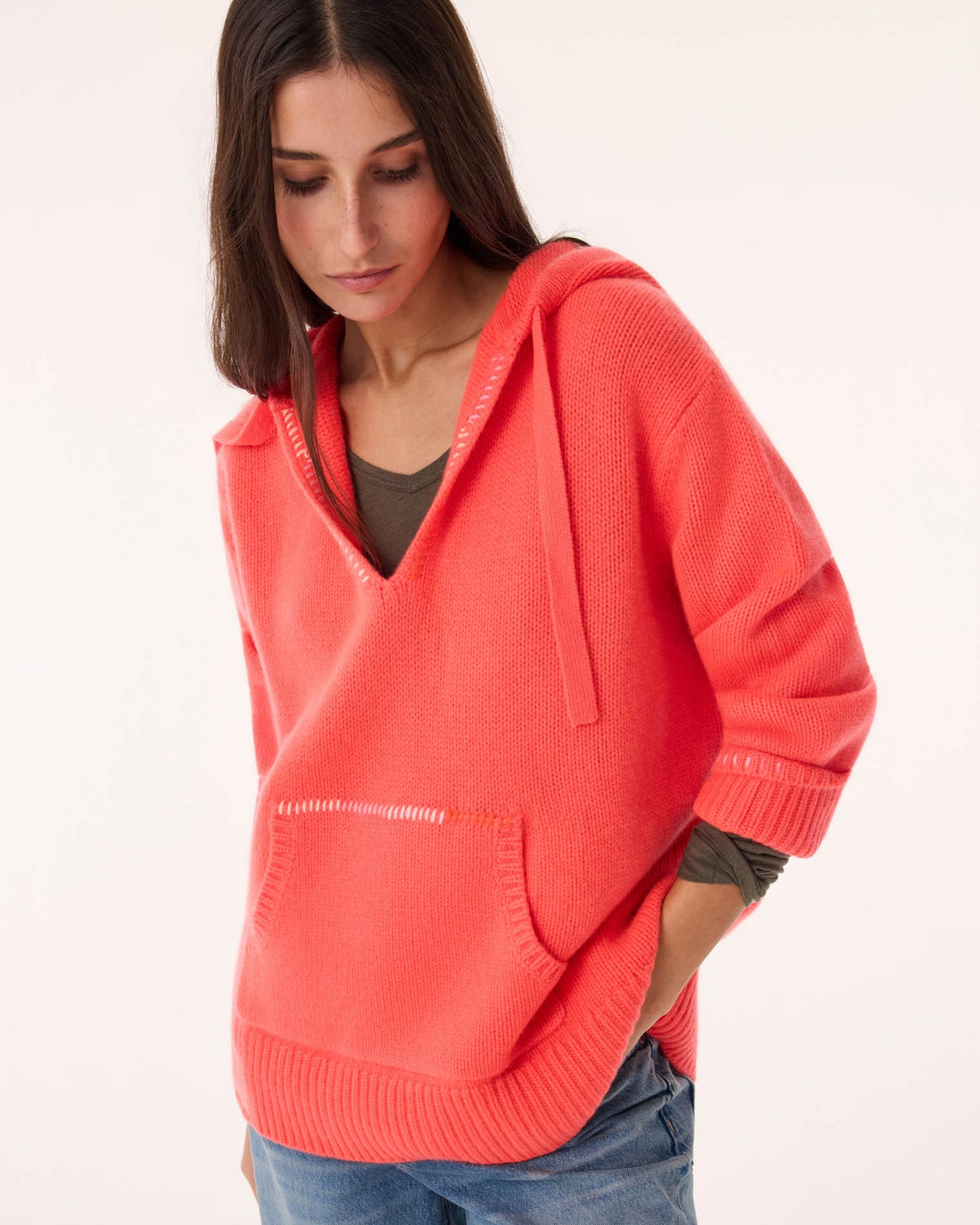 Pull Hoodie Solmar corail néon