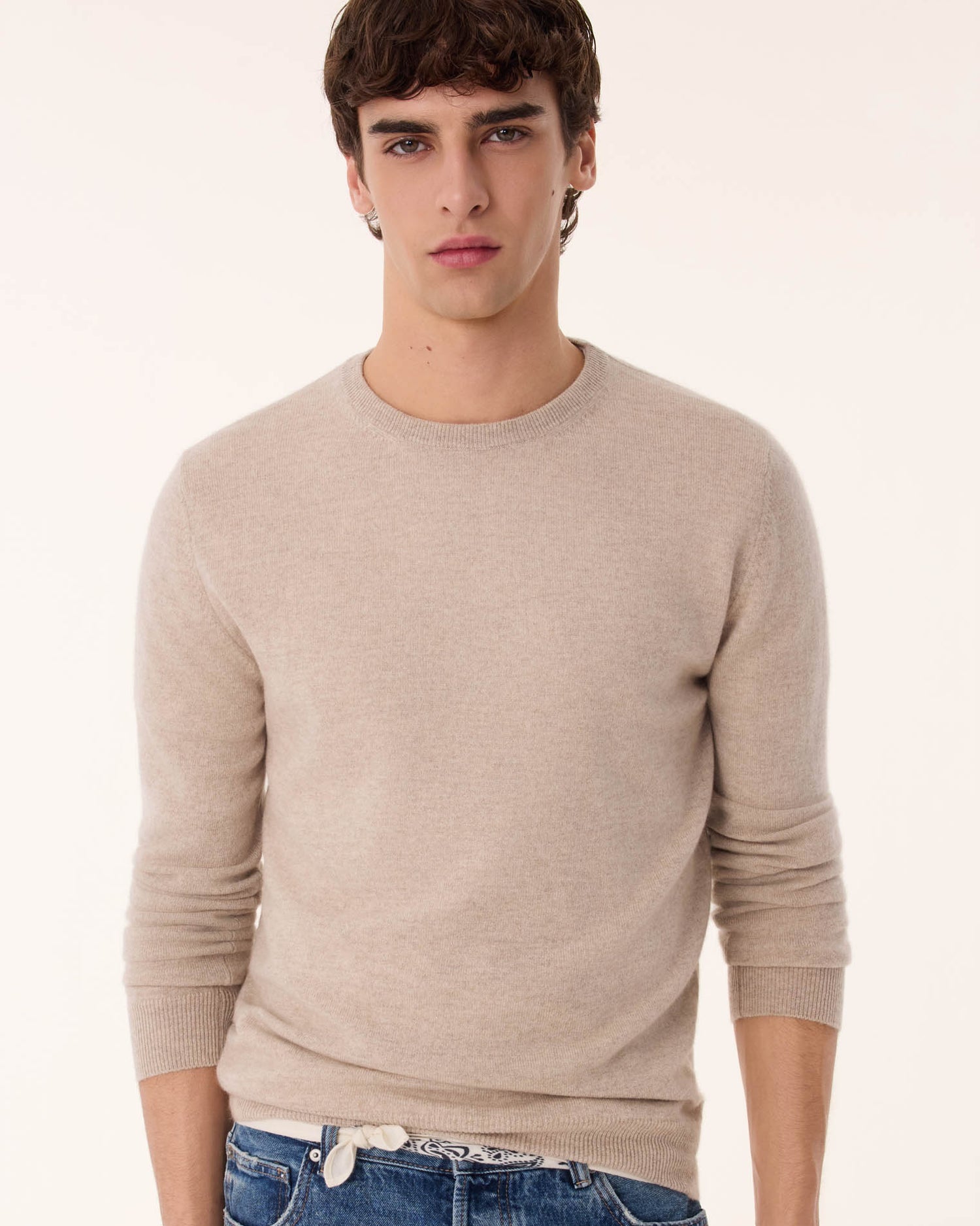 Pull en cachemire beige pour homme - Kujten