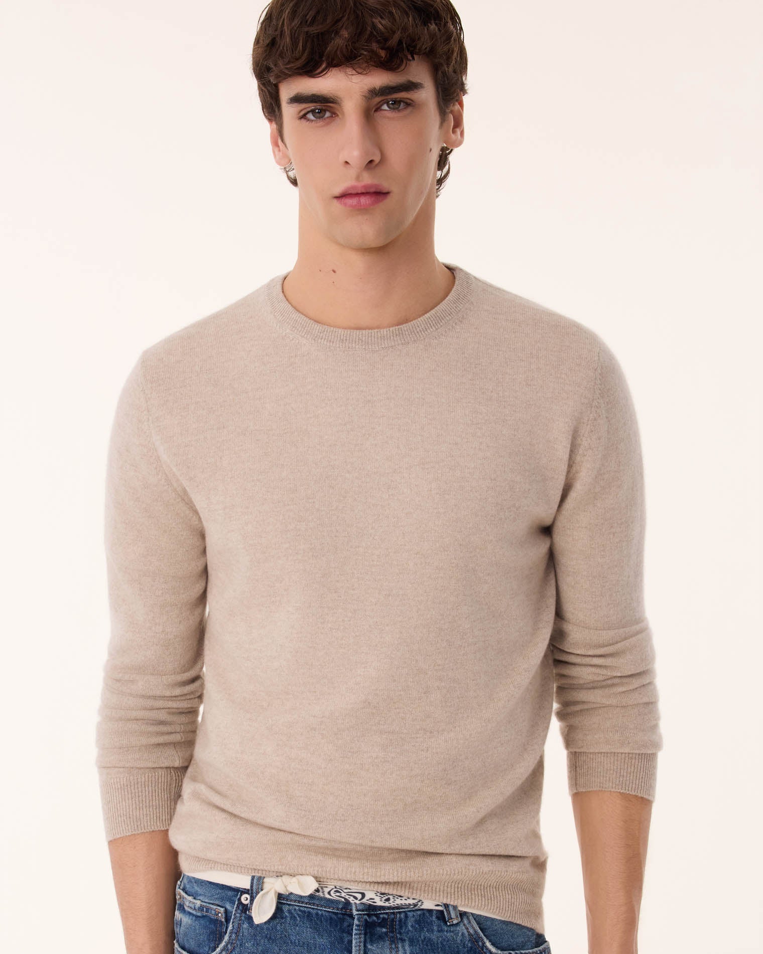 Pull en cachemire beige pour homme - Kujten