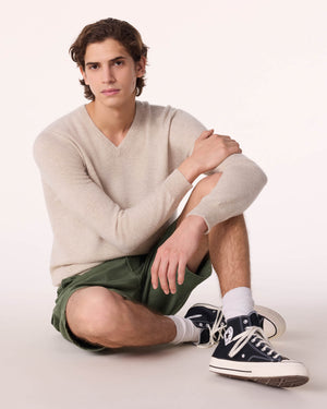 Pull en cachemire blanc et beige pour homme - Kujten