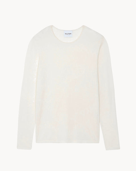 White Long Sleeves Silk Cashmere Top Kujten Cashmere