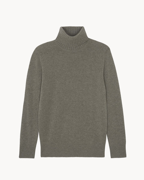 Marl Khaki Long-Sleeved Turtleneck Cashmere Sweater Kujten Cashmere
