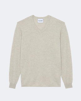 Pull en cachemire blanc et beige pour homme - Kujten packshot