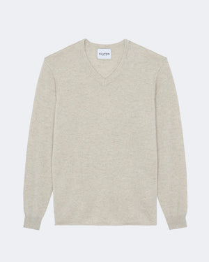 Pull en cachemire blanc et beige pour homme - Kujten packshot