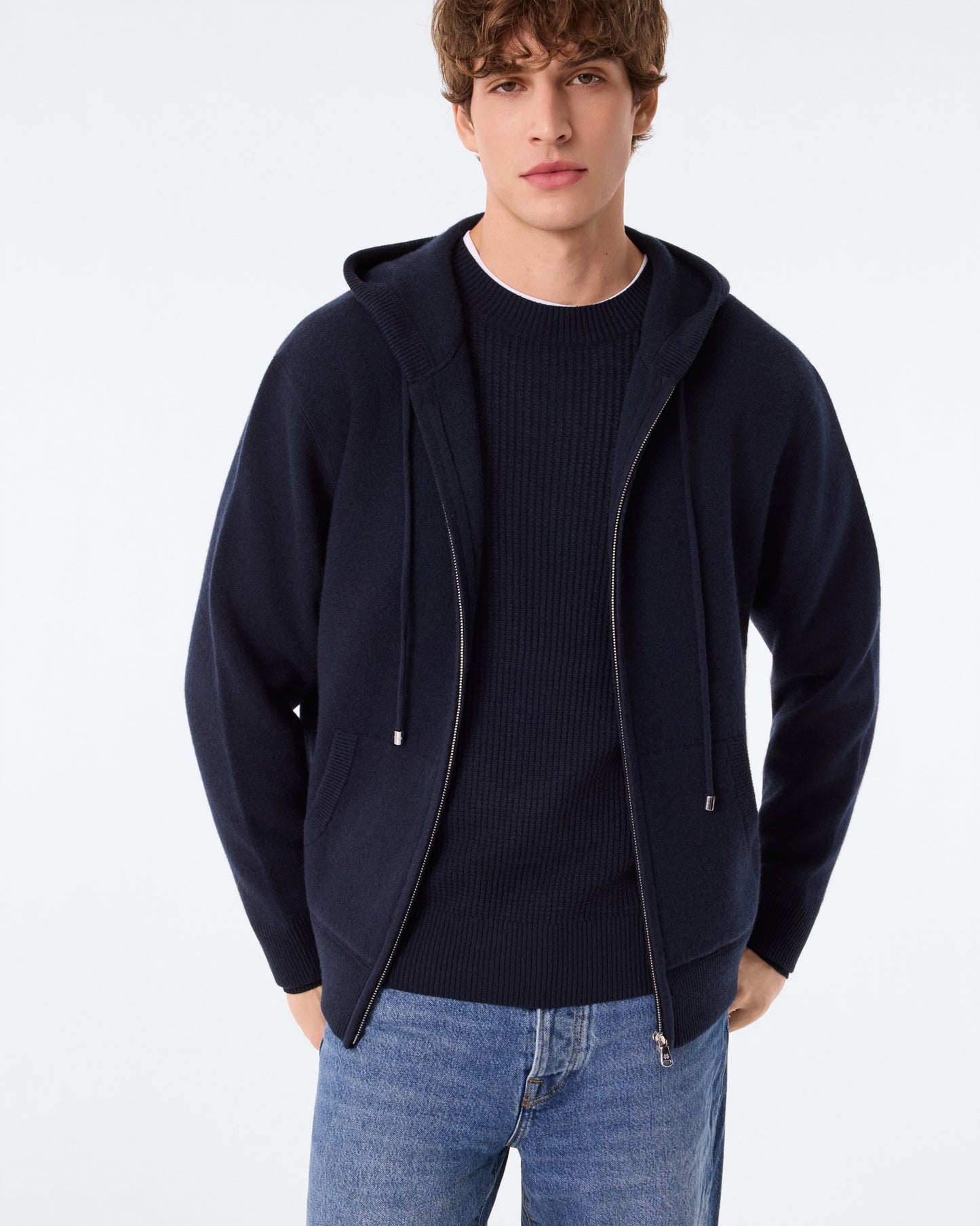Hoodie Zippé Silvano bleu marine foncé