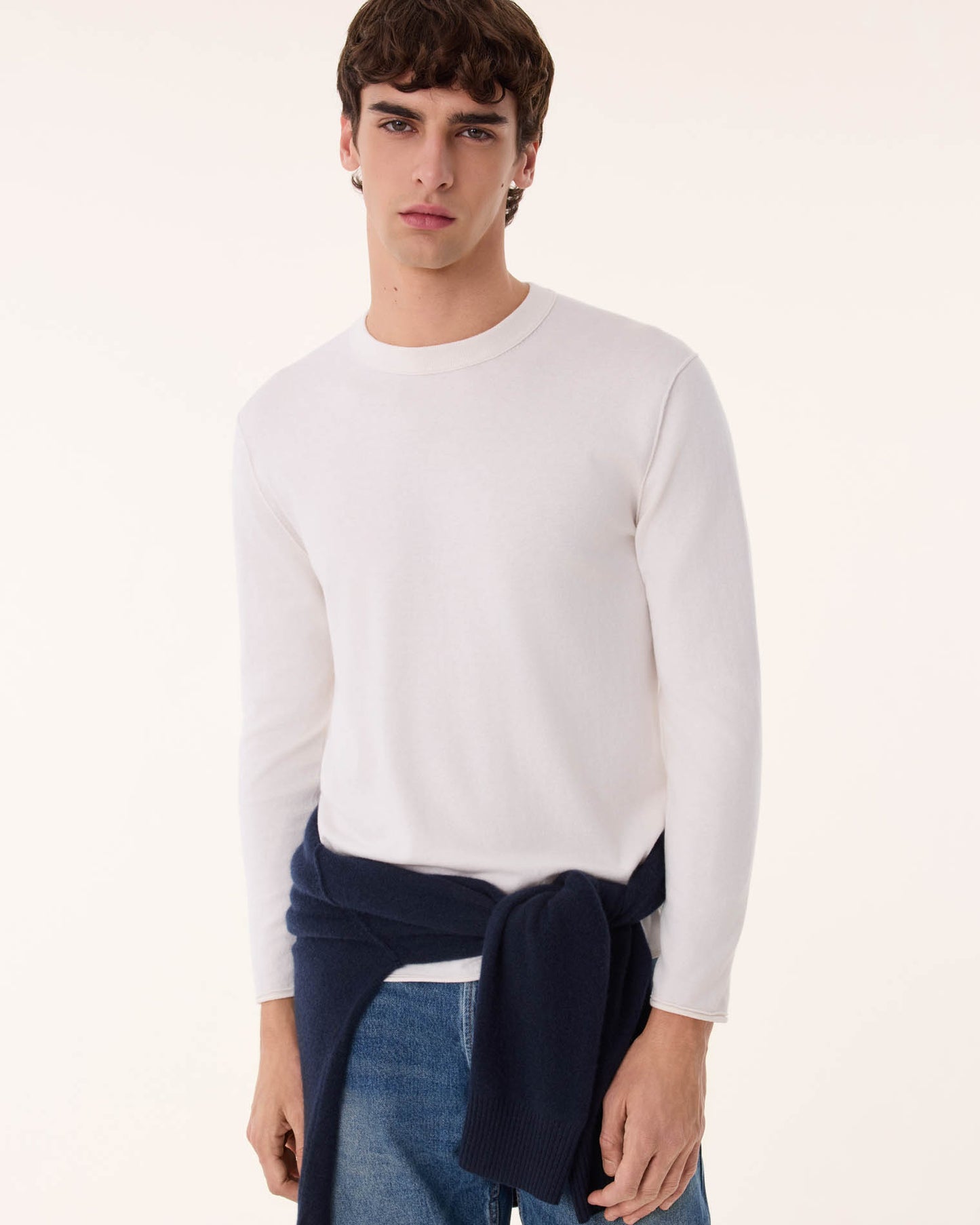 Pull en cachemire & coton blanc pour homme - Kujten