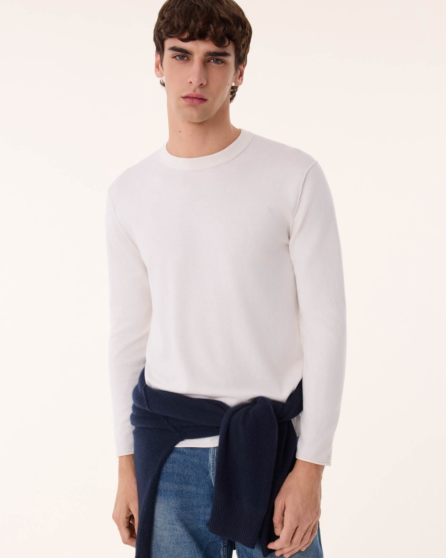 Pull en cachemire & coton blanc pour homme - Kujten