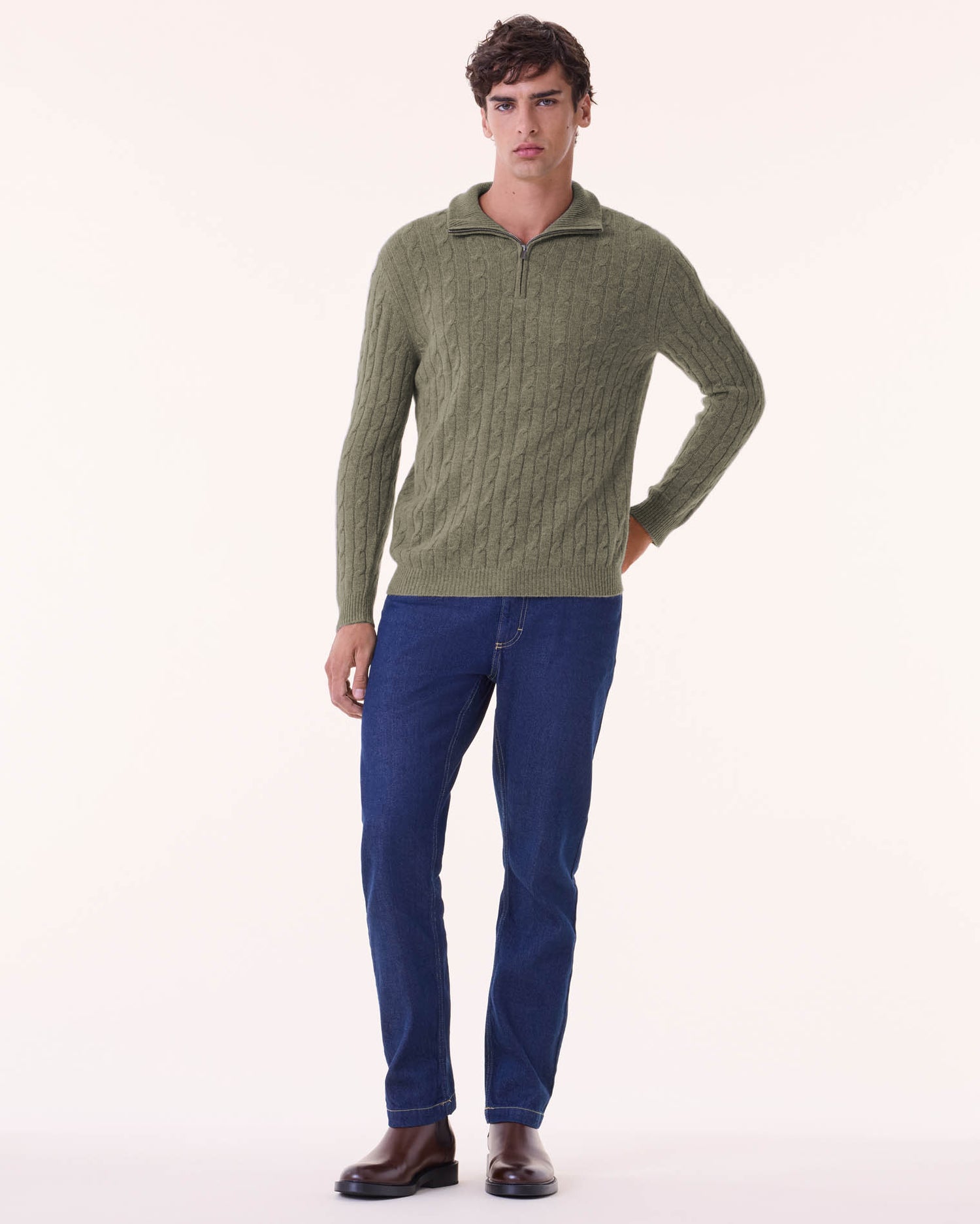 Pull hector tricotage torsadé kaki - Kujten