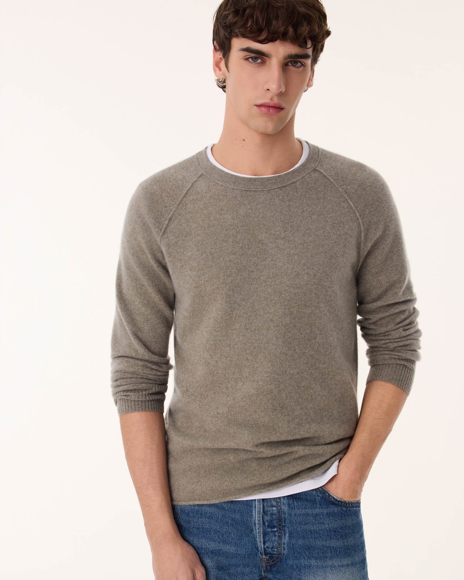 Pull en cachemire kaki pour homme - Kujten
