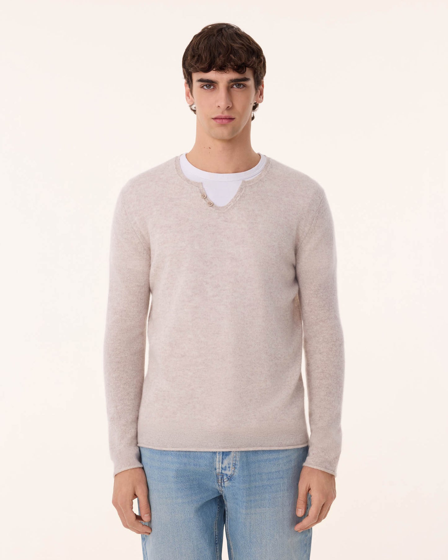 Pull anton cachemire blanc beige - Kujten