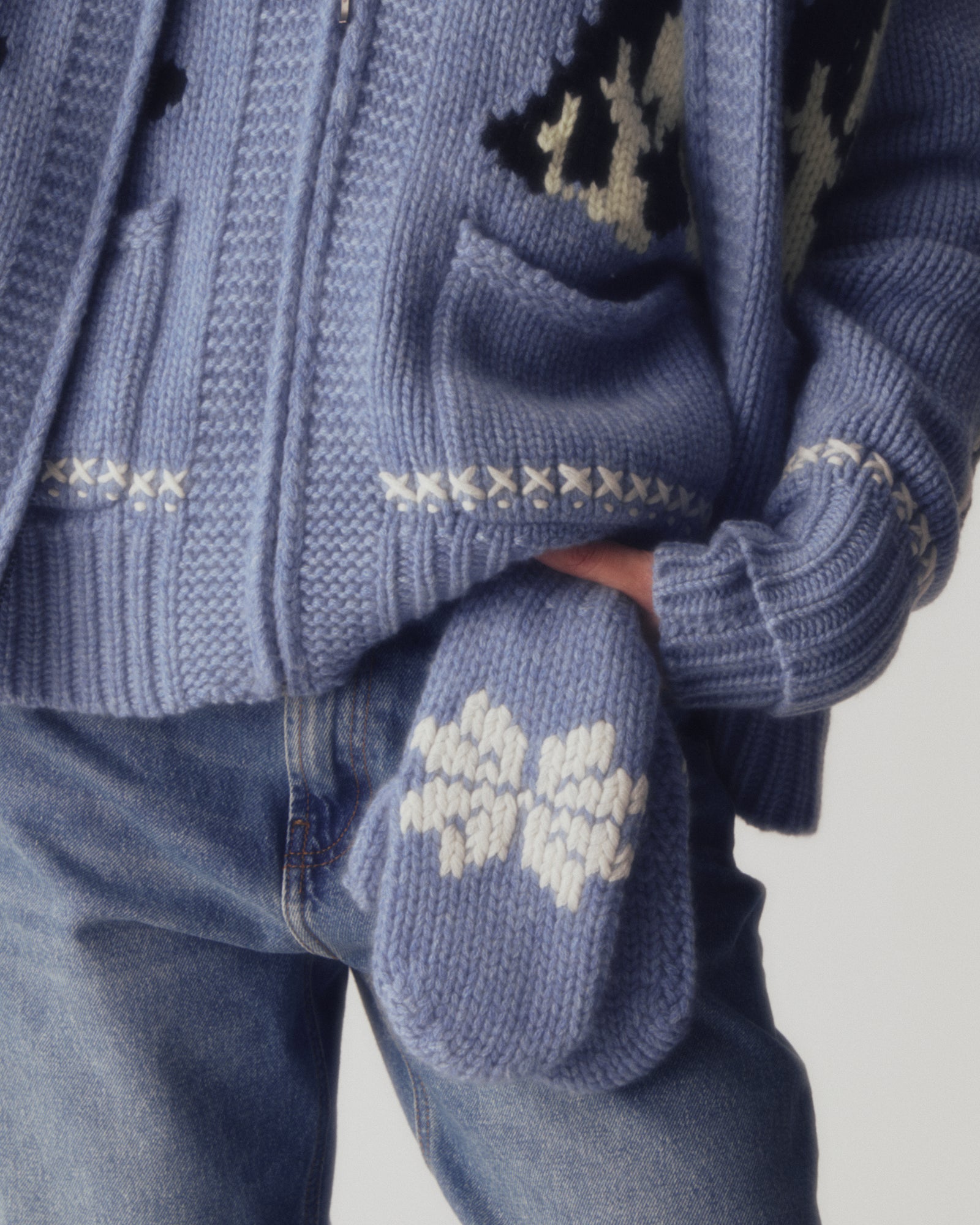 Gilet et mitaines blues cachemire kujten